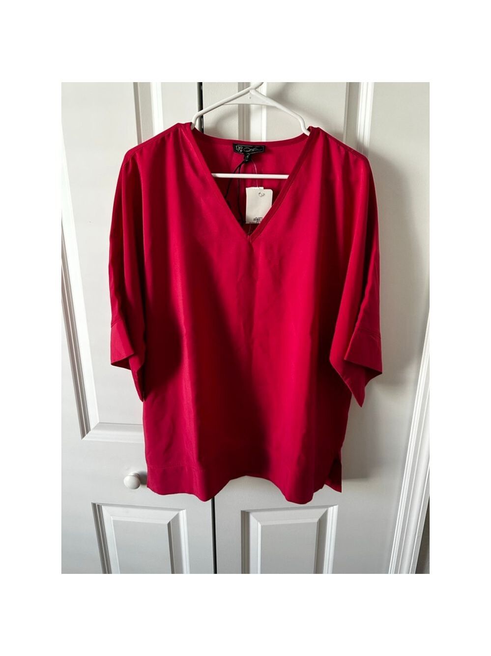 D2 Red V-Neck Blouse, Size S